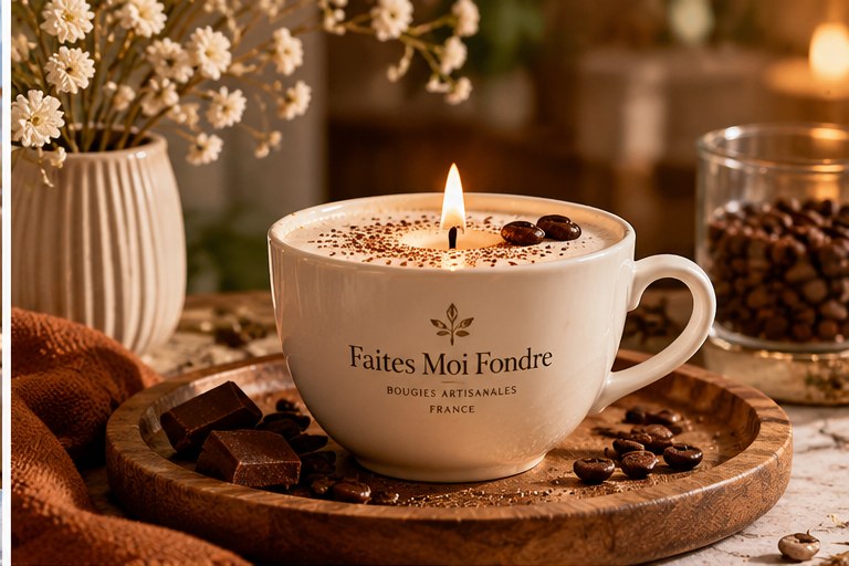 Ilustrasi lilin bergaya coffee cup Faites Moi Fondre
